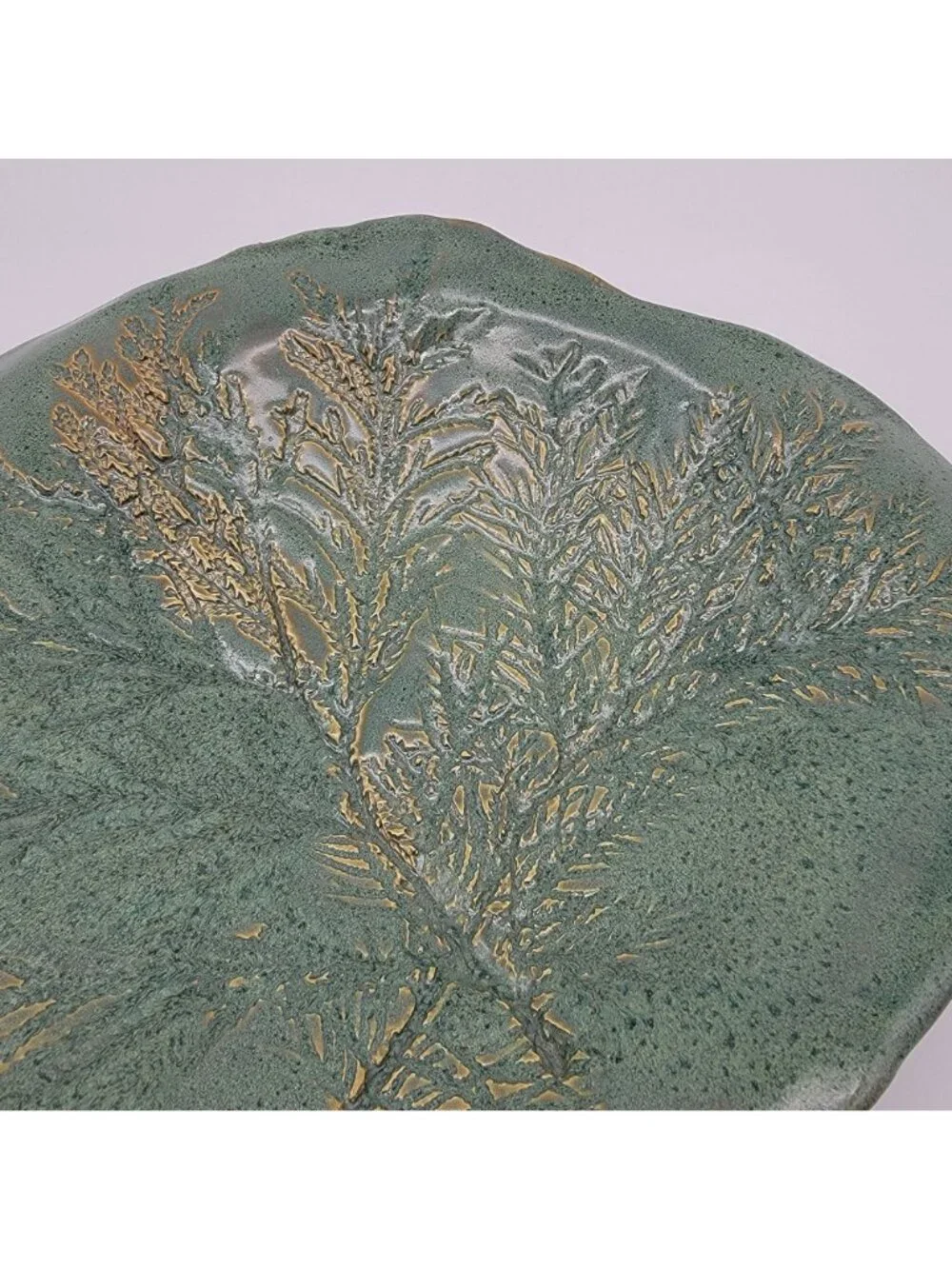 Signed Art Pottery Centerpiece Dish With Fern Imprint